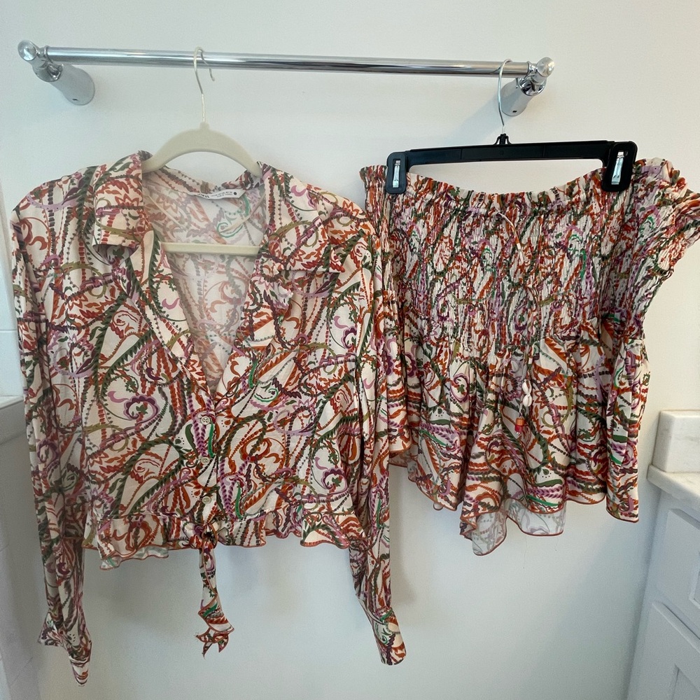 Zara Smocked Shorts and Top Set (Size XXL)
